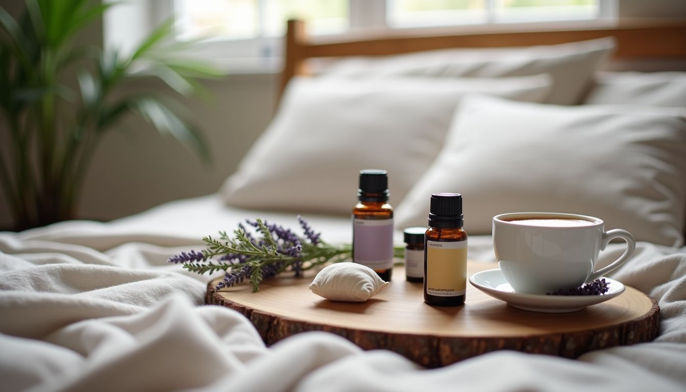 A cozy bedroom with natural sleep aids for a peaceful atmosphere.
