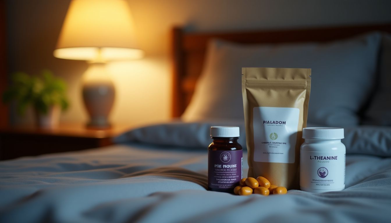 A cozy bedroom nightstand with various sleep-inducing items.