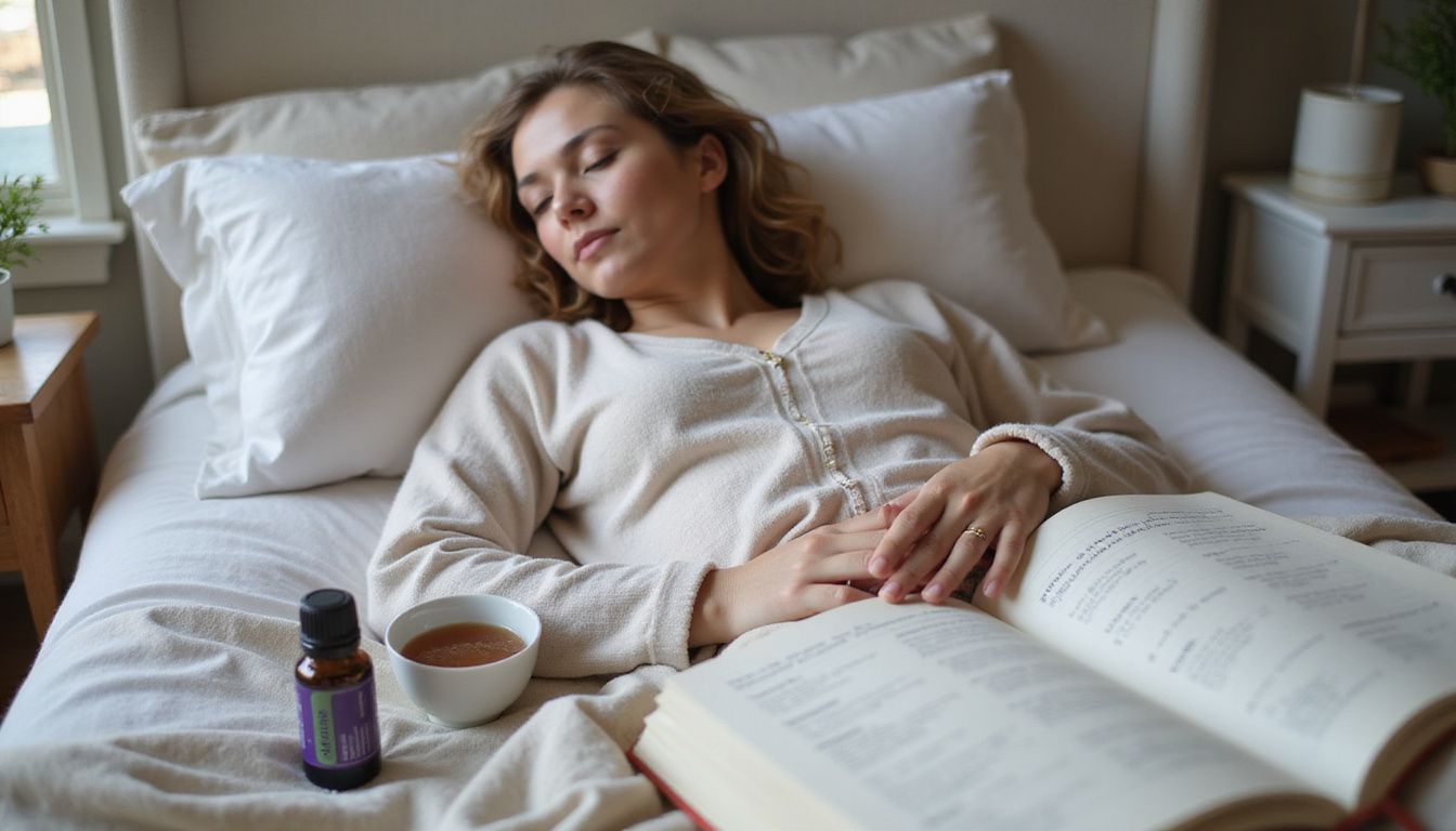A person peacefully sleeping in a cozy bedroom with sleep aids.