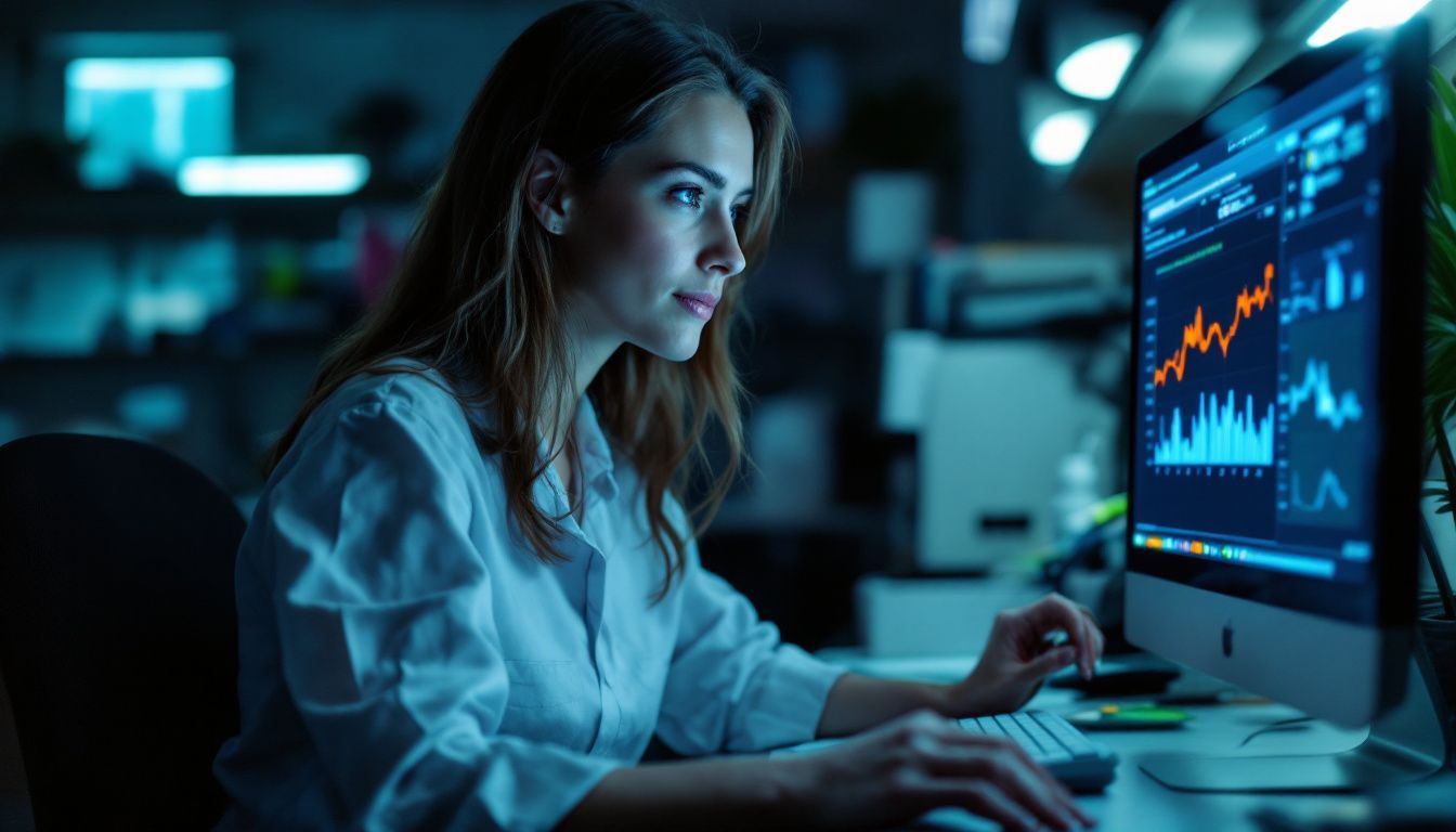 A woman analyzing valerian sleep study data in a laboratory.
