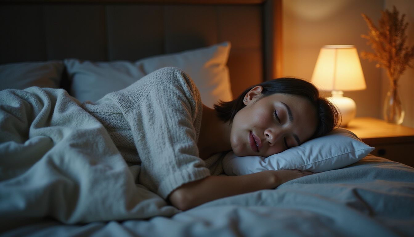 A woman peacefully sleeping in a cozy bed after using CBD oil.